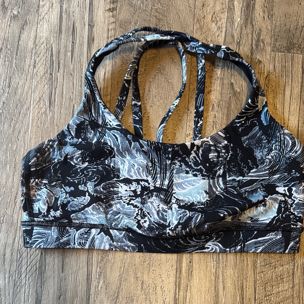 Lululemon Blue and White Swirl Sports Bra - Size 8